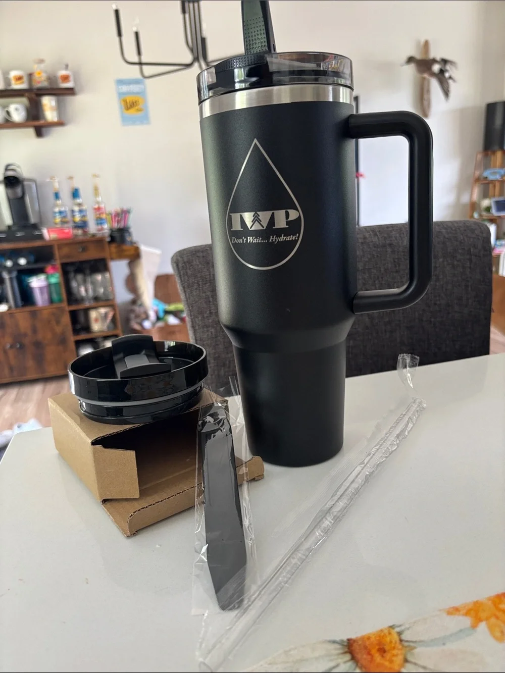 Black Insulated Tumbler Mug with Handle and Straw 40oz